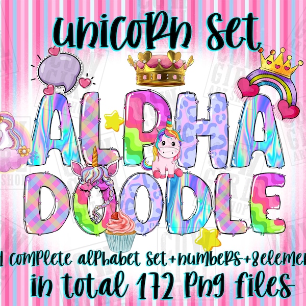 Unicorn Alphabet Bundle Png, Unicorn Png, Unicorn Doodle Letters Png, Unicorn letters png, Clip Art Letters Png, sublimate download