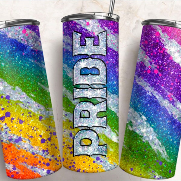 Pride glitter 20oz skinny tumbler png sublimation design download, LGBTQ+ tumbler png, western tumbler png, sublimate designs download