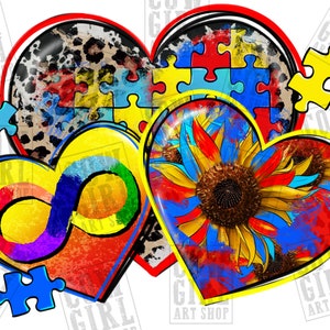 Autism hearts png sublimation design download, Autism awareness png, western Autism heart png, Autism love png, sublimate designs download