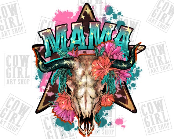 Cow Skull Mama png sublimation design download, Mother's Day png, western cow skull png, Mama love png, sublimate designs download