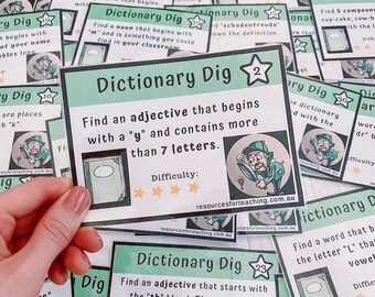 Dictionary Dig Task Cards for Years 3 4 5 & - Etsy