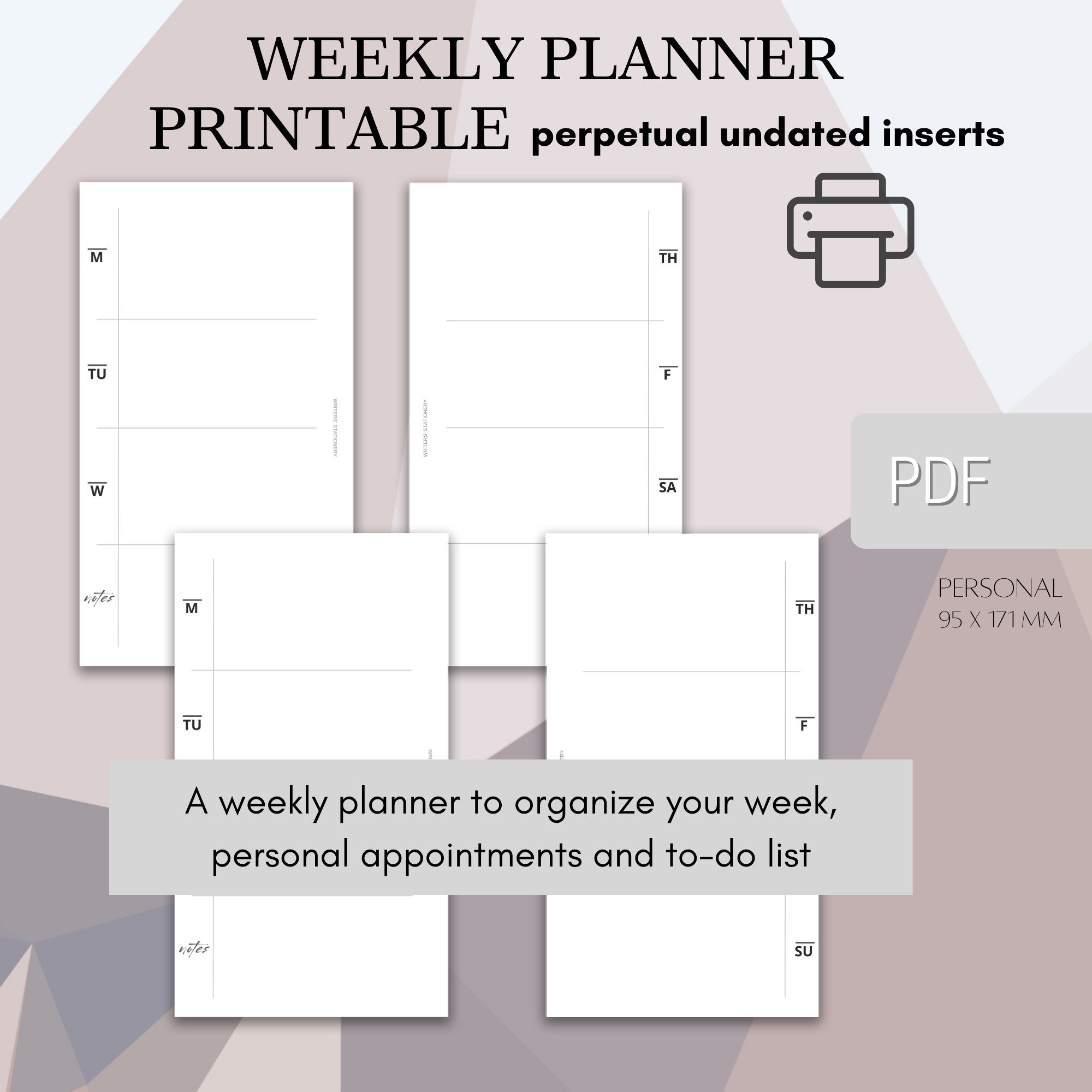 WEEKLY PLANNER INSERTS Printable Personal Minimal Undated - Etsy