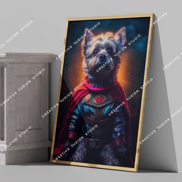 Super Paws: Adorable Dog Superhero in Electric Blue Costume Poster