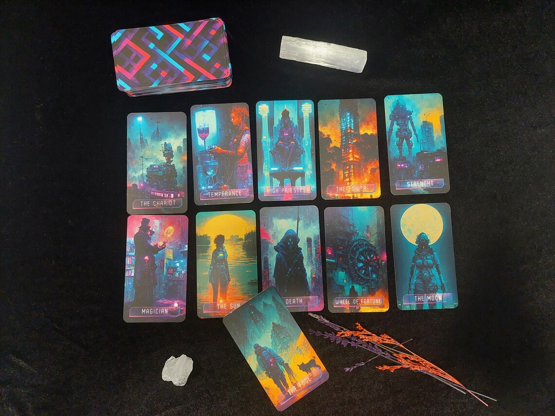 Cyberpunk Tarot Cards Full Tarot Deck Cyberpunk Gift Major Etsy
