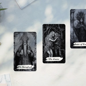 Baraja basada en RSW, Guía de baraja de Tarot, Tarot amigable para principiantes, Cartas de Tarot, Baraja de Tarot en blanco y negro, Tarot oscuro