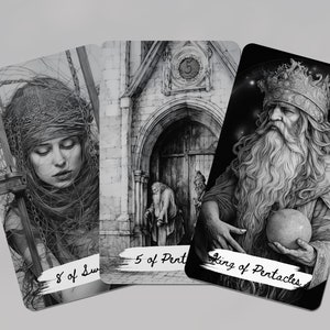 Baraja de tarot independiente, baraja basada en RSW, baraja de tarot con guía, tarot para principiantes, cartas de tarot, baraja de tarot en blanco y negro, tarot oscuro