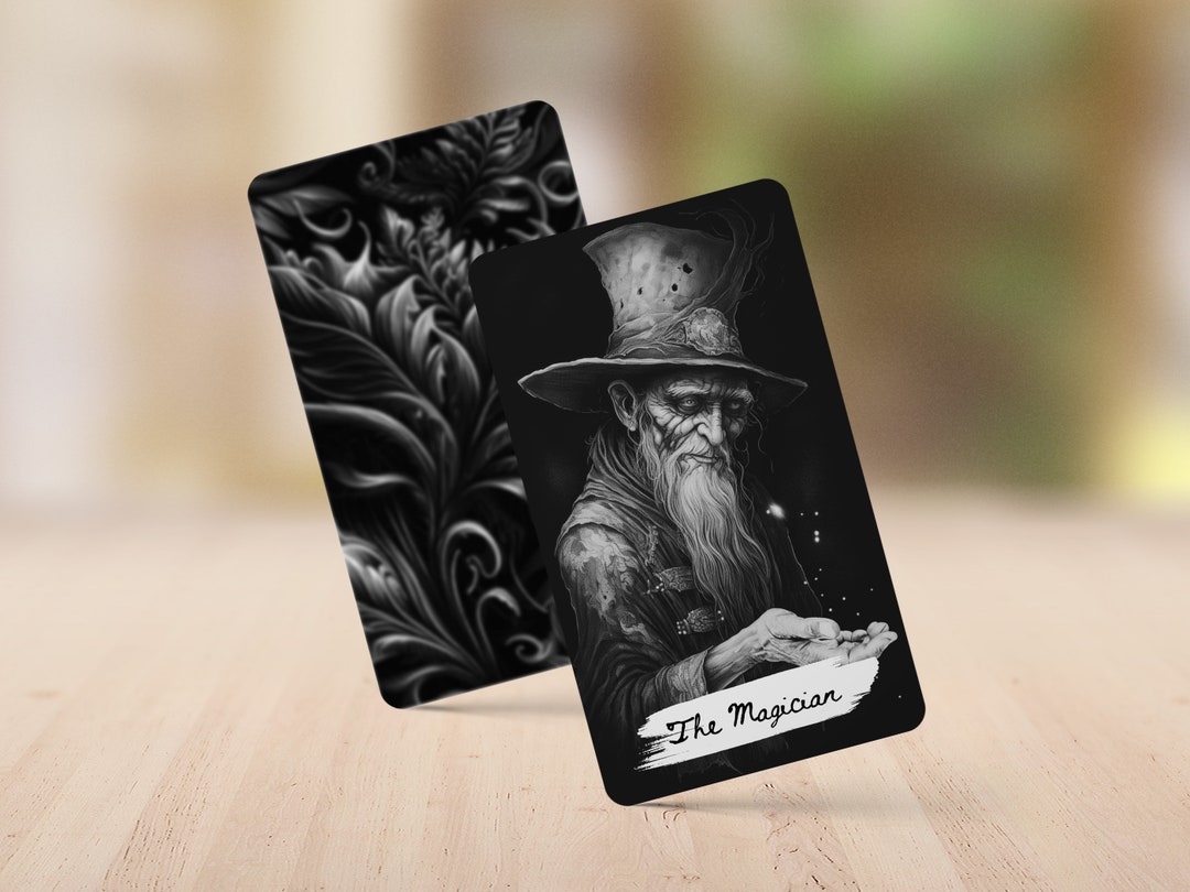 Black Tarot Cards, Black Tarot Deck, Charcoal Drawing Tarot Deck, Dark