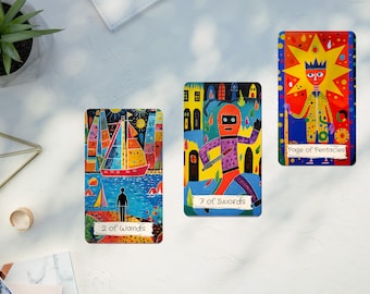 Vibrant Tarot Cards, Contemporary Tarot, Naive Tarot Deck, Modern Tarot Deck, Modern Tarot Cards, Colorful Tarot Deck, Painted Tarot Cards