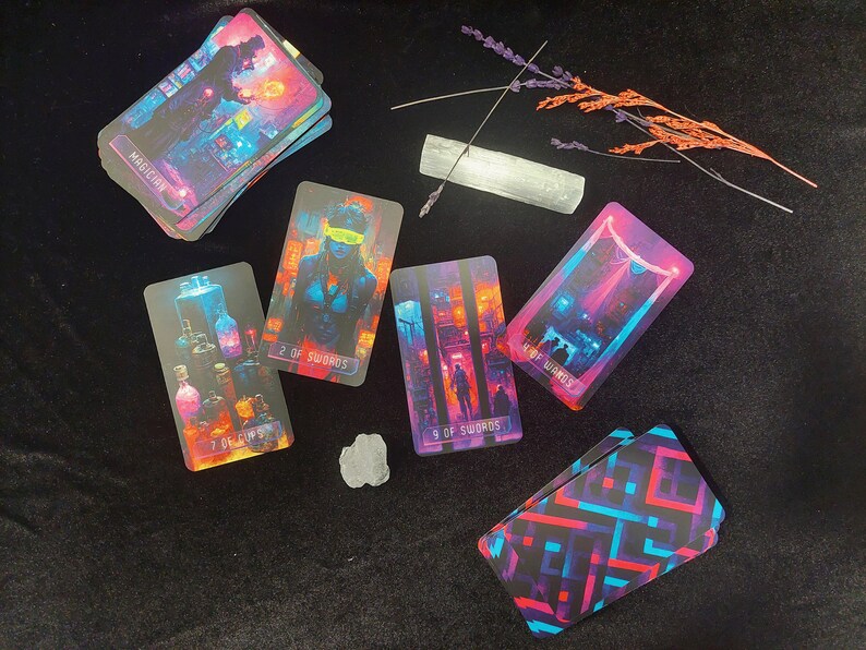 Cyberpunk Tarot Cards Full Tarot Deck Cyberpunk Gift Major Etsy