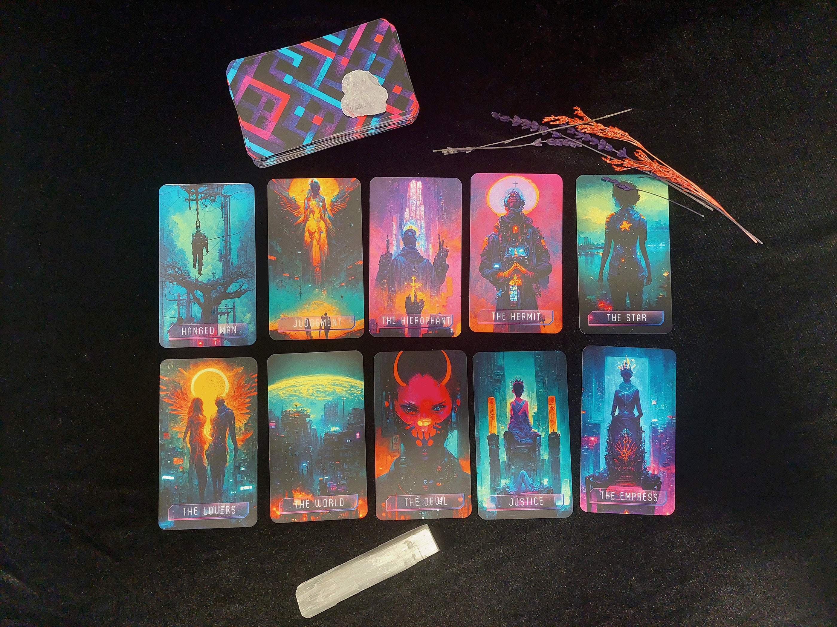 Cyberpunk Tarot Cards Full Tarot Deck Cyberpunk Gift Major Etsy