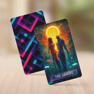 CyberPunk Tarot Deck, Full Tarot Deck, Cyberpunk gift, Major arcana, minor arcana, 78 Tarot Cards, vibrant deck, cyberpunk cards image 8