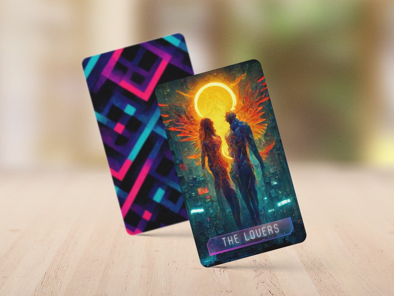 CyberPunk Tarot Deck, Full Tarot Deck, Cyberpunk gift, Major arcana, minor arcana, 78 Tarot Cards, vibrant deck, cyberpunk cards image 8