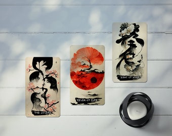 Vintage Tarot Deck, Japanese Art Deck, Tarot Cards, Sumie Art, Tarot Art Deck, Black and White Tarot Deck, Vintage Tarot Cards, Tarot Box