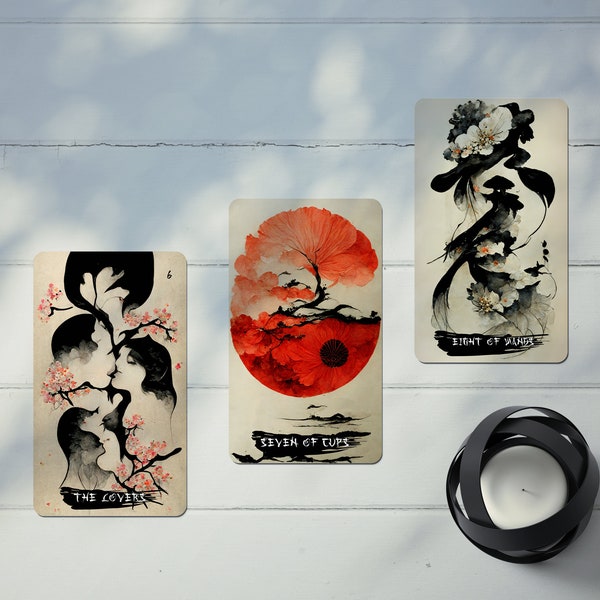 Vintage Tarot Deck, Japanese Art Deck, Tarot Cards, Sumie Art, Tarot Art Deck, Black and White Tarot Deck, Vintage Tarot Cards, Tarot Box