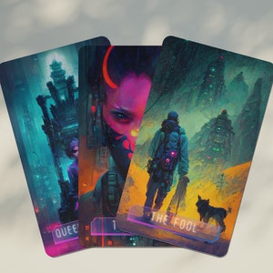 CyberPunk Tarot Deck, Full Tarot Deck, Cyberpunk gift, Major arcana, minor arcana, 78 Tarot Cards, vibrant deck, cyberpunk cards image 7