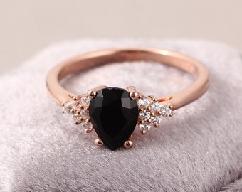 Schwarzer Onyx und Diamant-Verlobungsring, Schwarzer Onyx-Hochzeits-Verlobungsring mit mehreren Steinen, Brautgeschenk für Frauen