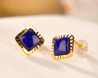 Boucles d'oreilles Lapis Lazuli Studs in 14K Yellow Gold Filled, Bijoux Lapis Lazuli, Cadeau d'anniversaire