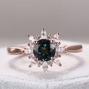 Alexandrite engagement ring Vintage rose gold, Moissanite ring Diamond bridal ring Marquise aquamarine Anniversary ring promise ring