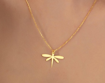 14k Gold Dragonfly Necklace, Dainty Dragonfly Pendant, Dragonfly Charm Necklace for Women,  Insect Necklace, Bug Necklace, Christmas Gifts