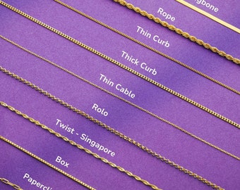 14k Gold Chain Necklace for Women - 12 to 24 inch Chain Necklace - Paperclip Chain - Twist Chain - Box Chain - Curb Chain - Christmas Gifts