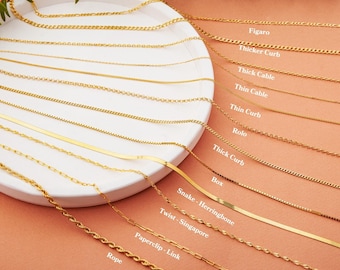 14k Gold Chain Necklace, Twist Chain, Box Chain, Thin Chain Necklace, Thick Chain Necklace, Paperclip Chain, Snake Chain, Necklace for Women