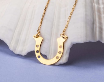 14k Gold Horseshoe Necklace, Lucky Horseshoe Pendant, Western Horseshoe Charm Necklace, Good Luck Charm Necklace, Horse Lover Gifts for Her