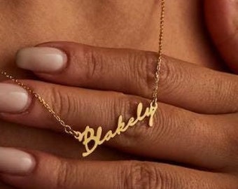14k Solid Gold Name Necklace, Custom Nameplate Necklace for Mom, Personalized Gifts for Her, Personalized Jewelry, Christmas Gifts for Mom