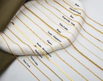 14k Gold Chain Necklace for Women, Thin Gold Chain Necklace, 12-24 inch Chain, Everyday Chain Necklace, Anti Tarnish Chain for Kids
