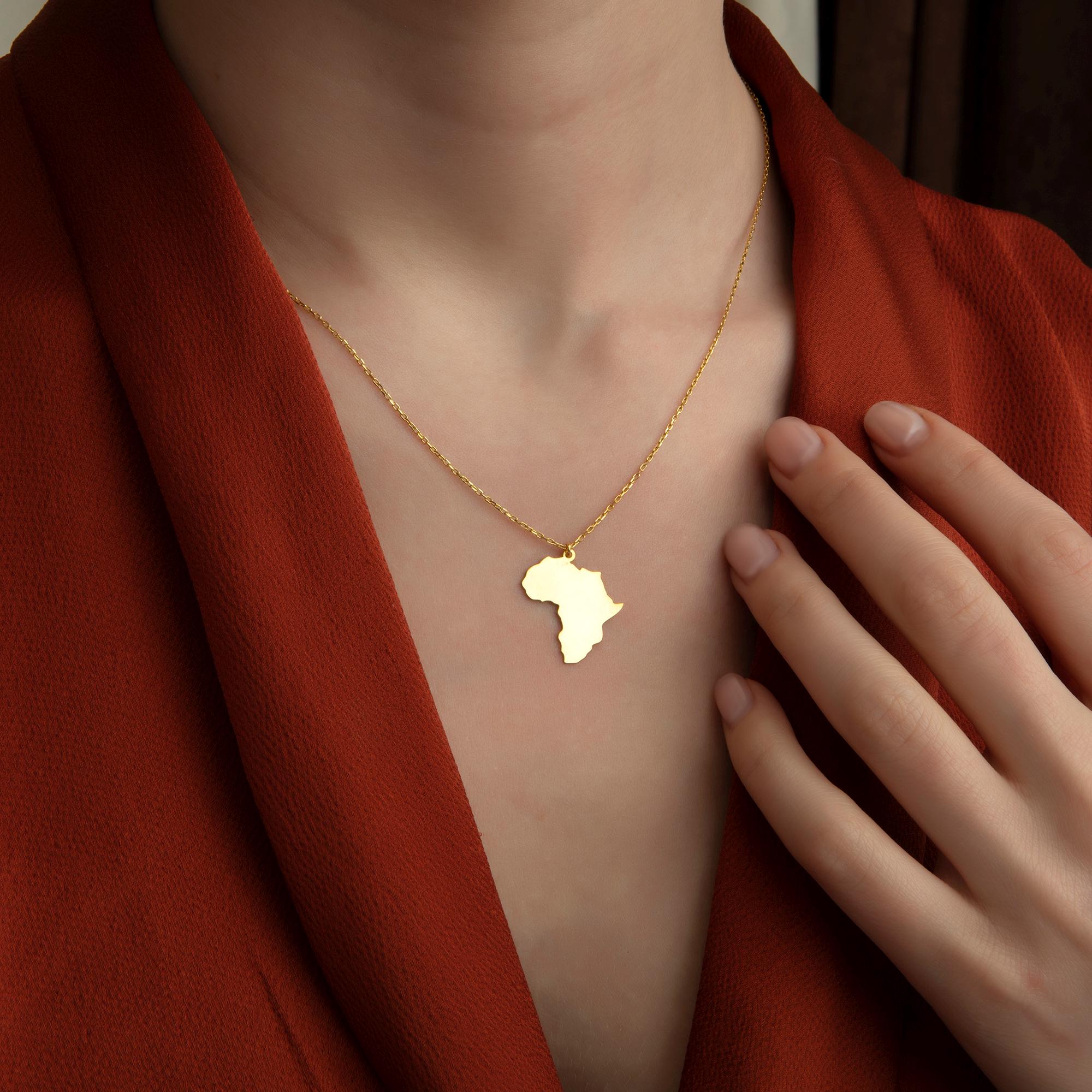 14k Gold Africa Map Necklace, Africa Map Pendant, Everyday Necklace for Women, Africa Map Charm Necklace, Simple Gold Necklace, Gift for Her