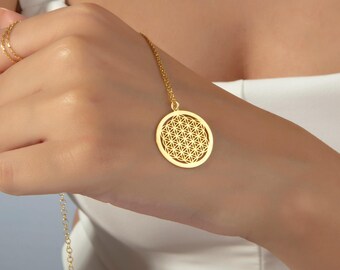 14k Gold Flower of Life Necklace, Sacred Geometry Pendant, Gold Spiritual Jewelry, Yoga Jewelry, Flower of Life Pendant, Gifts for Her