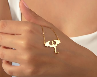 14k Gold Dragon Necklace, Fantasy Necklace, Chinese Dragon Pendant, Year of the Dragon Necklace, Dragon Jewelry, Fantasy Jewelry for Women