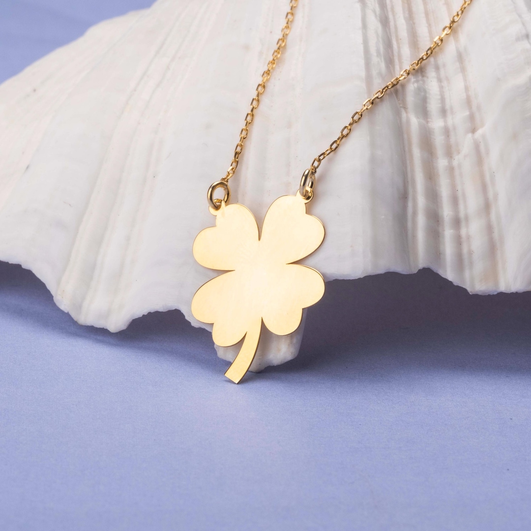 14k Gold Clover Necklace, 4 Leaf Clover Necklace, Lucky Clover Necklace ...