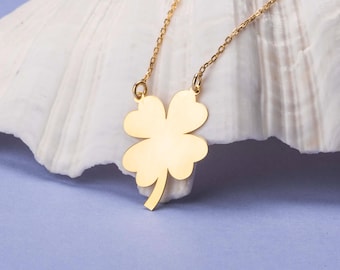 14k Gold Clover Necklace, 4 Leaf Clover Necklace, Lucky Clover Necklace, Tiny Clover Pendant, Good Luck Gifts for Her, Clover Leaf Jewelry