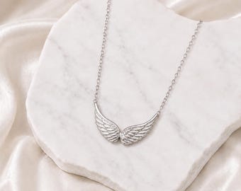 Silver Angel Wings Necklace, Waterproof Stainless Steel Dainty Jewellery Gift for Her