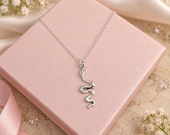 Silver Snake Necklace, Snake Pendant Necklace, Dainty Silver Jewellery Gift for Her