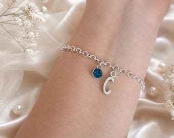 Personalised Girl Bracelet, Initial Birthstone Chain Bracelet, Junior Bridesmaid Gift, Flower Girl Bracelet