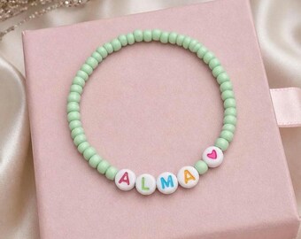 Colourful Name Bracelet for Girls, Personalised Kids Bracelet, Custom Beaded Name Bracelet, Birthday Gift for Girl