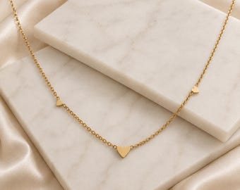 Gold Heart Necklace, Waterproof Stainless Steel Necklace, Dainty Heart Necklace, Minimalist Jewellery Gift for Her