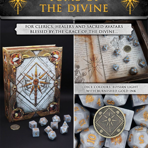 Tome of the Divine - Set de dés de clerc parfait pour les jeux D&D, Pathfinder et RPG sur table