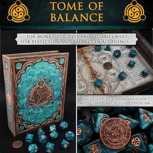 Tome de l'Équilibre - Set de dés de moine, idéal pour D&D, Pathfinder et les jeux de rôle sur table