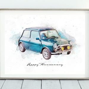 Gepersonaliseerde digitale auto-illustratie, aangepaste auto portret, verjaardag cadeau, aquarel auto prints voor vriend, voor hem auto kunst aan de muur