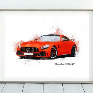 Aangepaste aquarel autoprint, digitale autotekening, gepersonaliseerde auto kunst aan de muur, vriend echtgenoot verjaardag cadeau, auto minnaar vriend cadeau