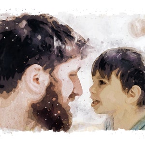 Aangepaste aquarelportret, favoriete familieillustratie van foto, moeder dochter, gepersonaliseerde familietekening, paren vader zoon kunst
