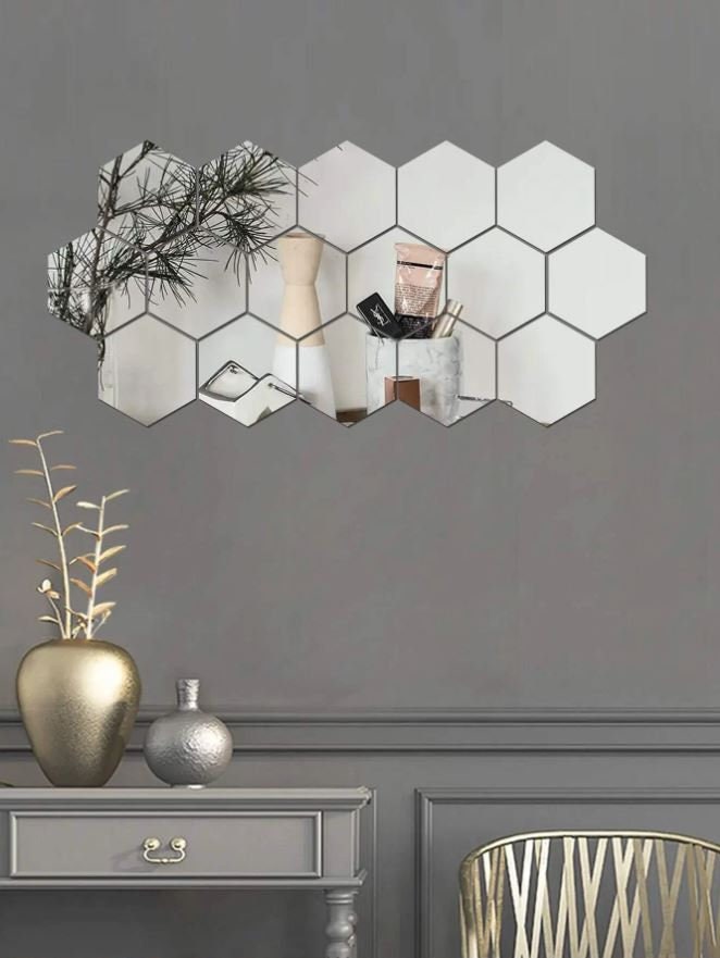 12 Best Hexagon Mirror Wall Arrangement ideas  hexagon mirror, mirror  wall, mirror wall decor