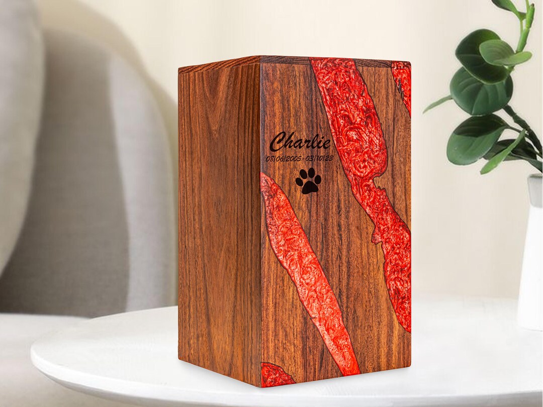 Handmade Rosewood Cremation Urn With Red Strips – Custom Memorial Box ...