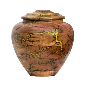 HANDCRAFTED Lichtenberg Figure Urn Resin and Mango wood Cremation Urn for Human Ashes Adult Large Funeral Ashes Urn for Adults up to 200 lbs