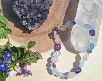 Edelstein Armband | Aquamarin Rosenquarz Amethyst | hochenergetisch | Seelenschmuck | Selbstliebe | Intuition | Geschenke | fair & ethisch