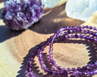 Amethyst Armband 4mm facettiert – zartes Edelsteinarmband elastisch – Heilstein Schmuck für Intuition & Ruhe – spirituelles Geschenk Frauen
