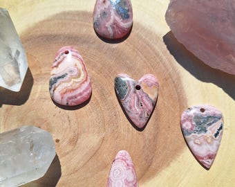 Rhodochrosit Kette natur | Edelstein Anhänger gebohrt | Stein für Lebensfreude & Selbstliebe | A-Qualität Kristall | Unikat Geschenk Frau