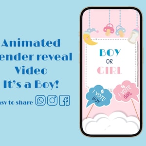 Revelación de género, Tarjeta electrónica de revelación de género, Anuncio de embarazo, Es una revelación de género de niño, Animación de revelación de género, Baby Shower, Anuncio de bebé